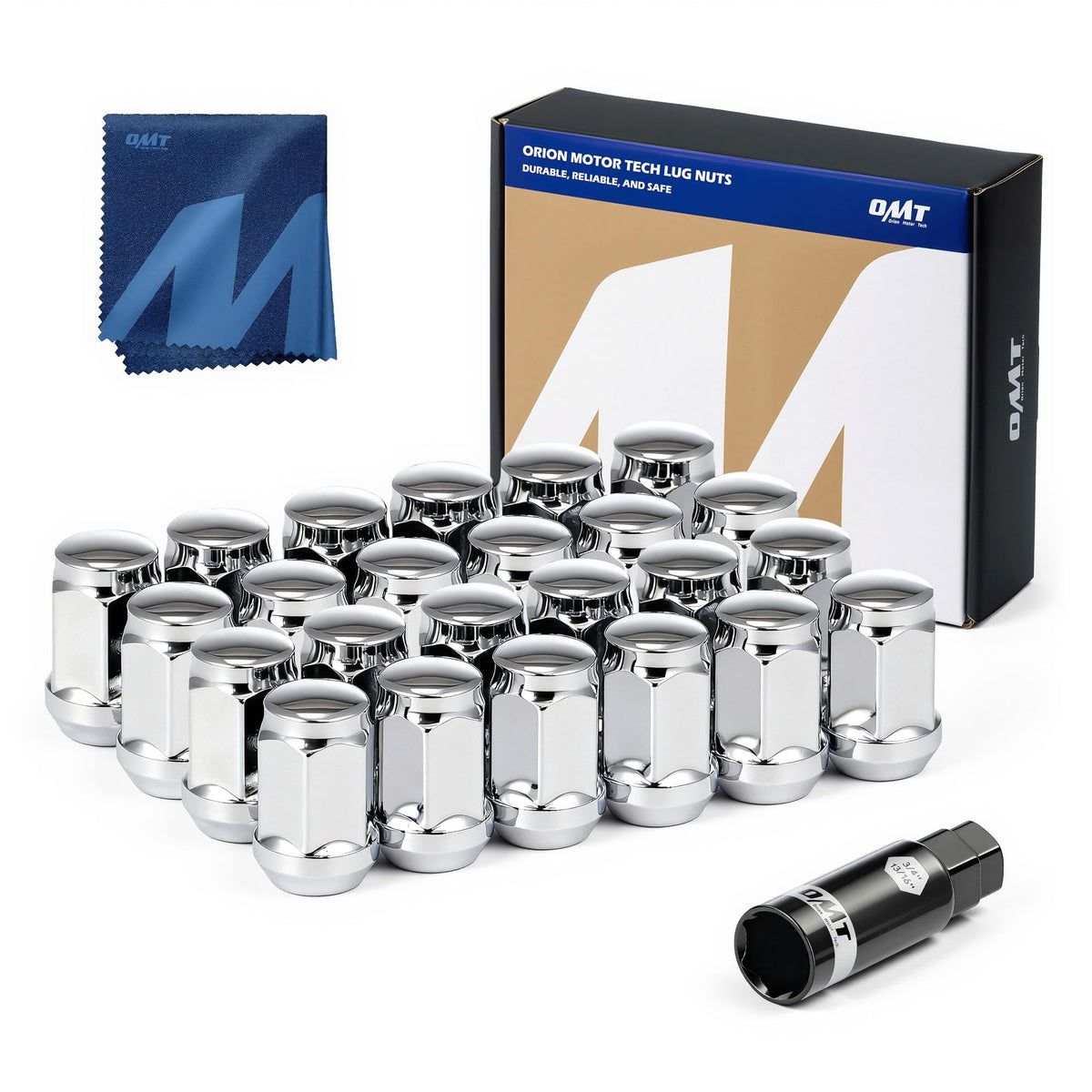 OMT 1/2-20 Lug Nuts with Cone Seat, 24pcs Lug Nuts Set with Socket Key - SKU 029001