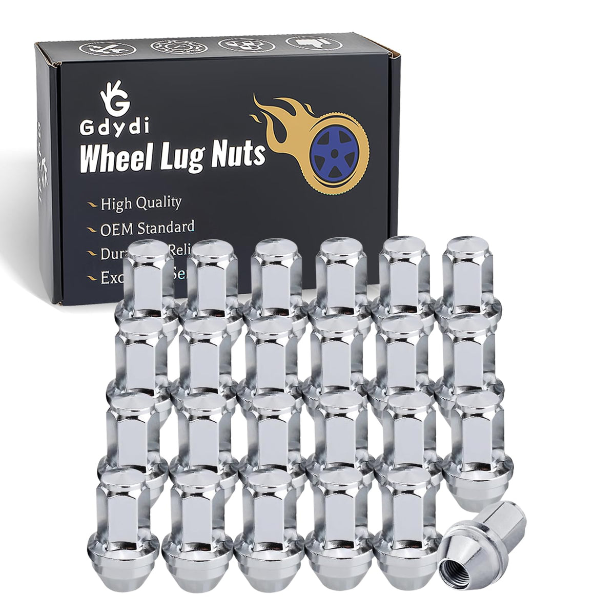 M14x1.5 Lug Nuts - 24 Pcs Chrome Wheel Lug Nut - SKU 122970