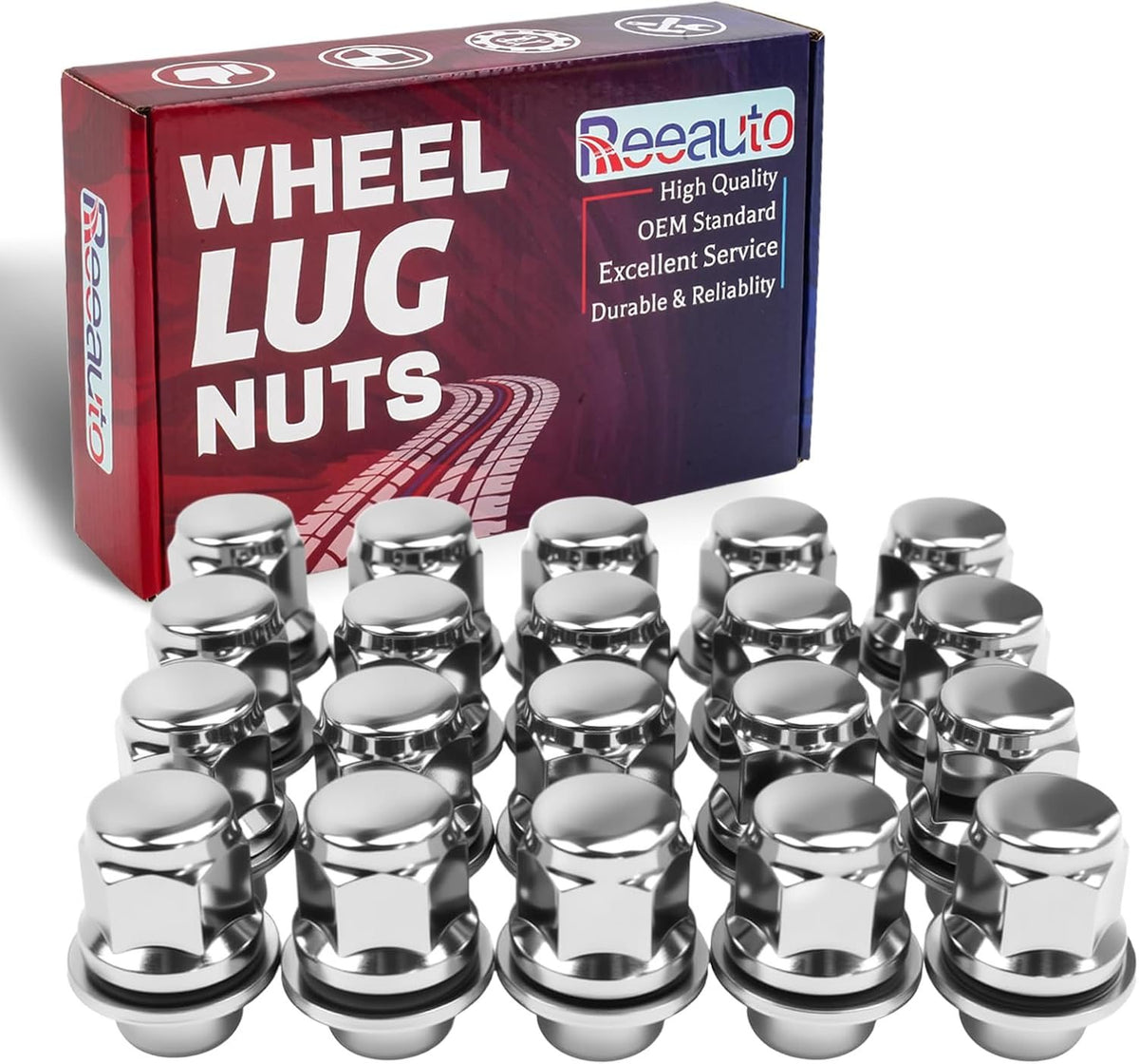 M12x1.25 Chrome Lug Nuts with Mag Flat Seat, 20 Piece Set, 13/16-inch Hex - SKU 715470
