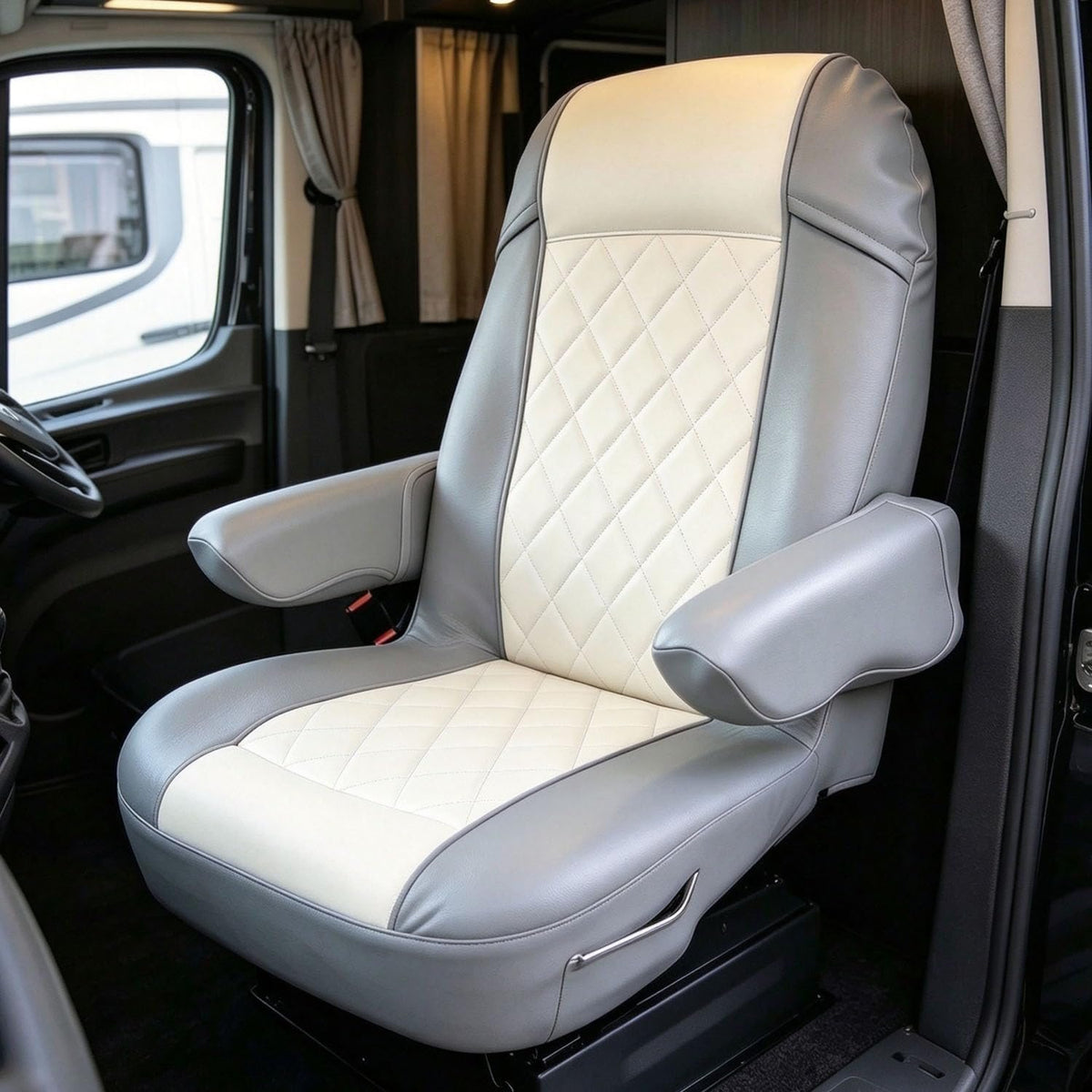 Wuples RV Captain Seat Covers - Grey/Beige PU Leather - SKU 786624