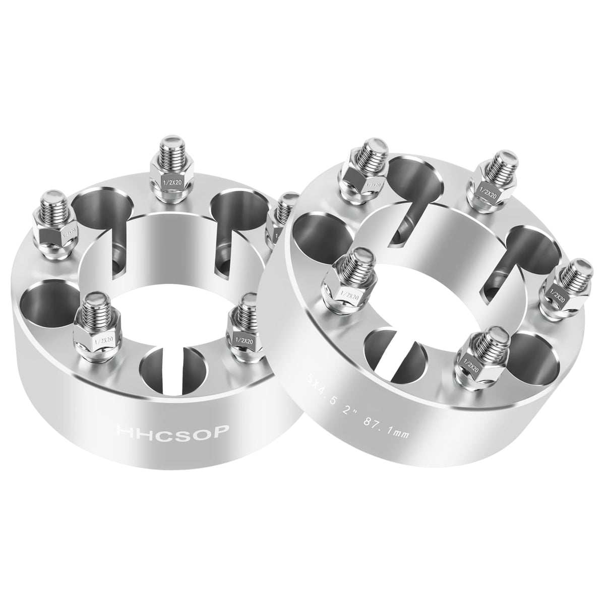 HHCSOP 5x4.5 Wheel Spacers - 50mm, 87.1mm Hub Bore, Silver - wheel spacers