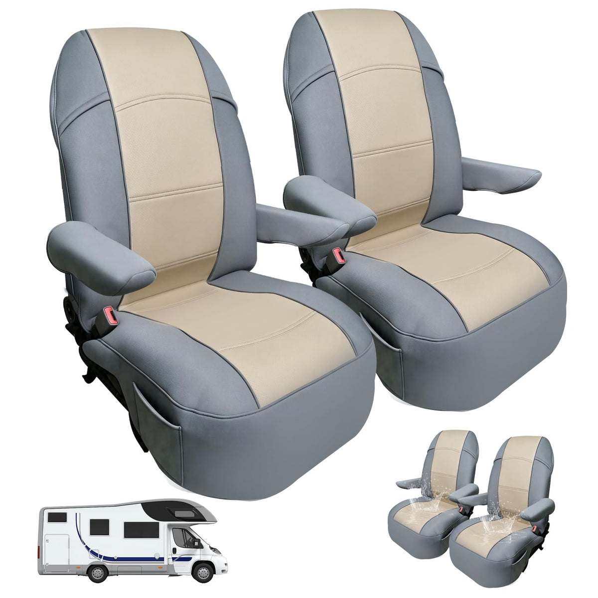 Deerdtride RV Seat Covers for Captain Chairs,Waterproof Breathable Nappa Leather Seat Chair Cover wi… - SKU 964153